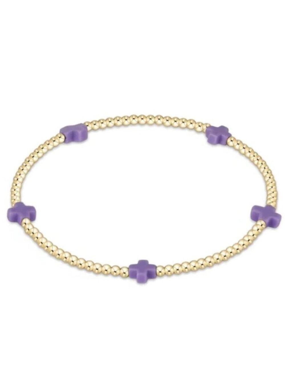 Gold Beaded Bracelet with Purple Cross Accents